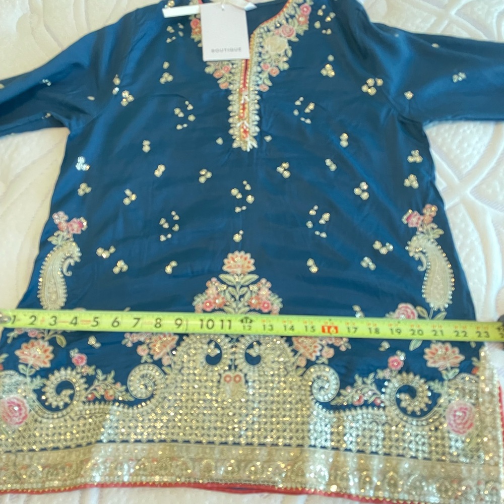 Embroidered Navy Top with Cream Sharara Skirt - Picture 11 of 12